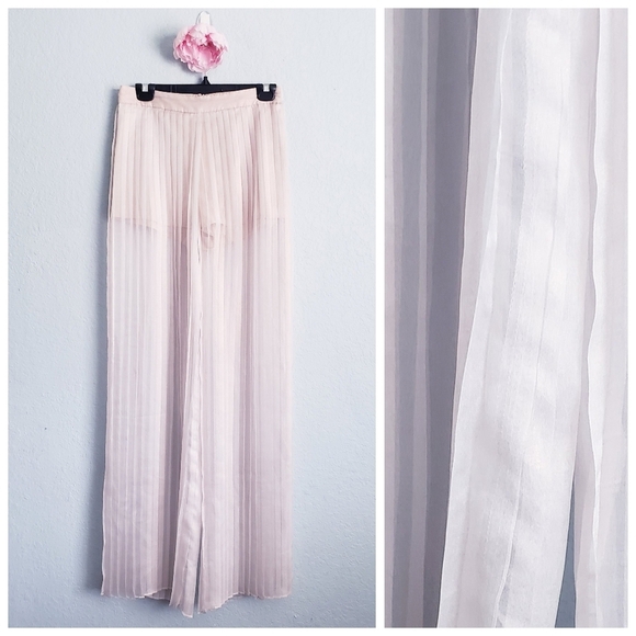 DO+BE Cream Pleated Sheer Wide Leg Pants - Picture 1 of 10
